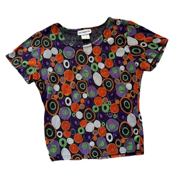 Vintage Mod Retro Groovy Circles Box Tee Top USA M - Picture 1 of 6